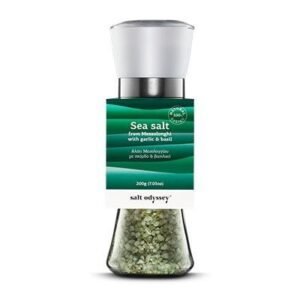 Salt with garlic and basil in a grinder